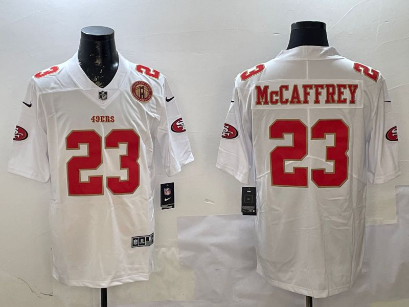 Men San Francisco 49ers #23 Mccaffrey White gold Fashion 2025 Nike Limited NFL Jersey style 6->san francisco 49ers->NFL Jersey